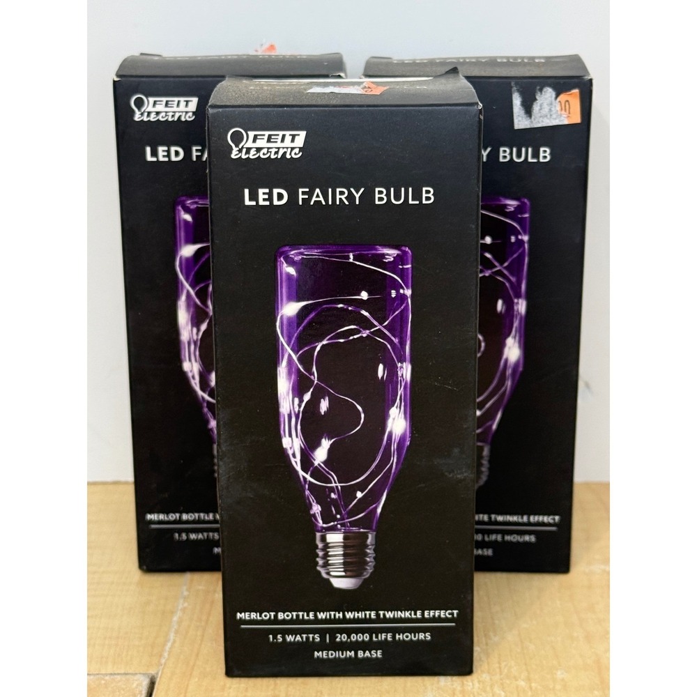 3pk Feit Electric LED Fairy Bulb Merlot Bottle White Twinkle Effect Medium Base